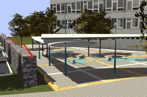 Navrhovaná úprava prostoru před Základní školou 17. listopadu včetně gabionové zdi, která bude oddělovat parkoviště na ulici České.<br/>                                                        
FOTO: ILONA HOFFMANNOVÁ
