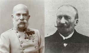 Muži, kteří stáli za povýšením Kopřivnice na město. Panovník František Josef I. (vlevo) a tehdejší starosta obce Jan Buček.