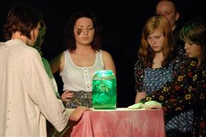 Soubor Stonožka z kopřivnického Údivadla v rámci letošní Bedny uvedl v premiéře svou hororovou hru Skleněná nádoba.
FOTO: DAVID MACHÁČEK