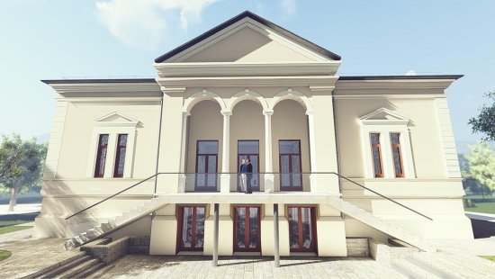Vizualizace návrhu architektonické studie na úpravu někdejšího závodního klubu v sadu E. Beneše. Architekti počítají například s úrovňovým zpřístupněním suterénu a vytvořením nádvoří před budovou.
REPRO: ATRIS OSTRAVA