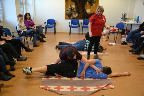 Kopřivničtí pedagogové se pod vedením lektorky Červeného kříže vzdělávali v oblasti první pomoci. Šlo o první z řady připravených kurzů.
FOTO: EVA KYTKOVÁ