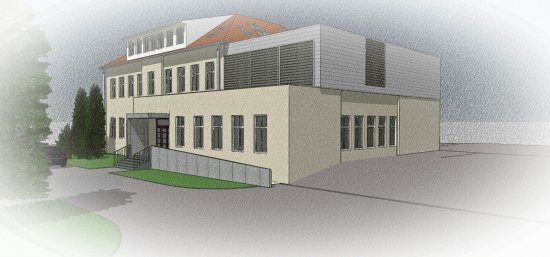 Vizualizace nového vzhledu budovy ZUŠ Zdeňka Buriana po letošní opravě střechy a nadstavbě přízemní části objektu.
REPRO: MĚSTO KOPŘIVNICE