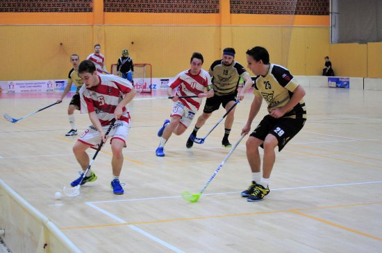 Kopřivničtí florbalisté (v pruhovaných dresech) na domácím hřišti drželi dvě třetiny naději na zisk bodů, nakonec ale Letce podlehli.
FOTO: KRISTINA ČABLOVÁ