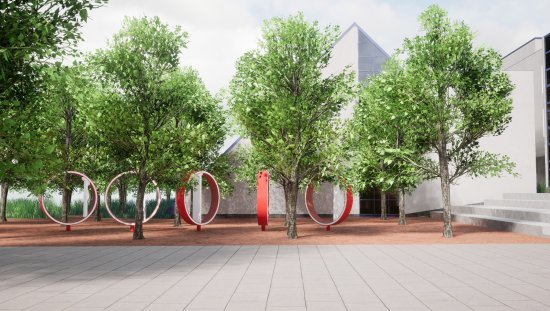 Boční pohled na návrh prostoru u technického muzea. Místo, kde původně stávala Slovenská strela, by mělo zaplnit větší množství stromů.
VIZUALIZACE: m2au