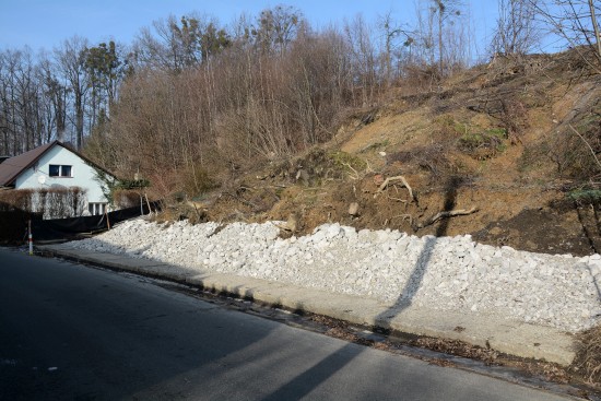 Sesunutý svah v Lubině město už vloni provizorně zpevnilo. Převzít živly poškozený pozemek do majetku se ale zdráhá.
FOTO: DAVID MACHÁČEK