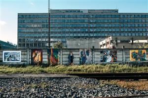 Hana P. Minehava se svými velkoformátovými plátny v exteriéru Kopřivnice. Až se zlepší počasí a koronavirová situace, plánuje další výstavu v plenéru.
FOTO: MARI VESE