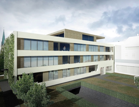 Vizualizace budoucí podoby přístavby bývalé ZŠ Náměstí, která by měla po plánované přestavbě sloužit k bydlení.
REPRO: MĚSTO KOPŘIVNICE