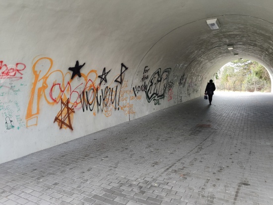 Průchod tunelem mezi ulicemi Štefánikovou a Příborskou, lidově zvaný „myší díra“, by se měl stát legální plochou pro street art. 
FOTO: DAVID MACHÁČEK