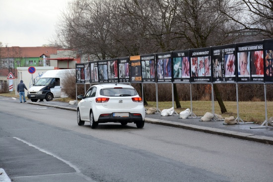 Kontroverzní výstava spojená s peticí proti interrupcím se objevila nejen v centru města, ale také poblíž zdejší střední školy
FOTO: DAVID MACHÁČEK