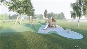 Vizualizace nového dětského hřiště, které by mělo vzniknout na Větřkovické přehradě. Realizováno by mohlo být ještě před začátkem letní sezony.
REPRO: MĚSTO KOPŘIVNICE