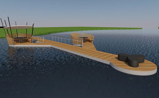 Jedna z možných variant mola na Větřkovické přehradě, které by mělo být realizováno v příštím roce za dotační podpory kraje.
REPRO: MÚ KOPŘIVNICE
