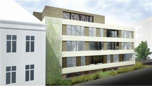 Vizualizace budoucí podoby přístavby ZŠ Náměstí, která by se měla proměnit v objekt pro bydlení. Hledaná projekční firma se touto studií musí řídit.
REPRO: MÚ KOPŘIVNICE