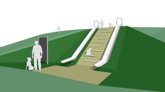 Vizualizace budoucích úrovňových skluzavek, které mají být na jaře příštího roku nainstalovány v lokalitě ulice Moravská na sídlišti Sever.
REPRO: MĚSTO KOPŘIVNICE