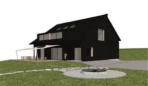 Vizualizace možného budoucího vzhledu rekonstruované lyžařské chaty z pohledu směřujícího k hlavnímu vchodu do objektu. REPRO: MÚ KOPŘIVNICE