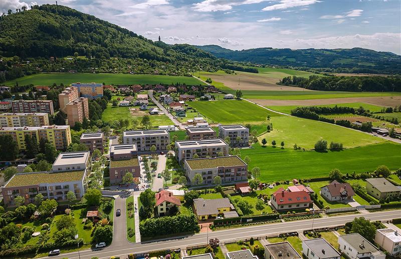 Vizualizace možné budoucí podoby rezidenční čtvrti v lokalitě Západ. Zastupitelstvo v závěru června rozhodlo o zveřejnění nabídky prodeje lokality a město bude hledat nejvhodnější developerský projekt.