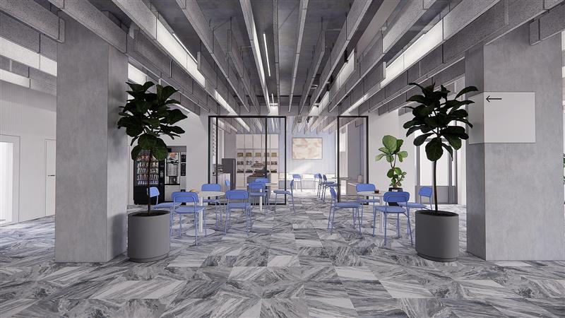 Vizualizace budoucí podoby vestibulu kopřivnické radnice. Ten by měl do poloviny roku disponovat nejen novou recepcí, ale i dosud chybějícím bufetem.