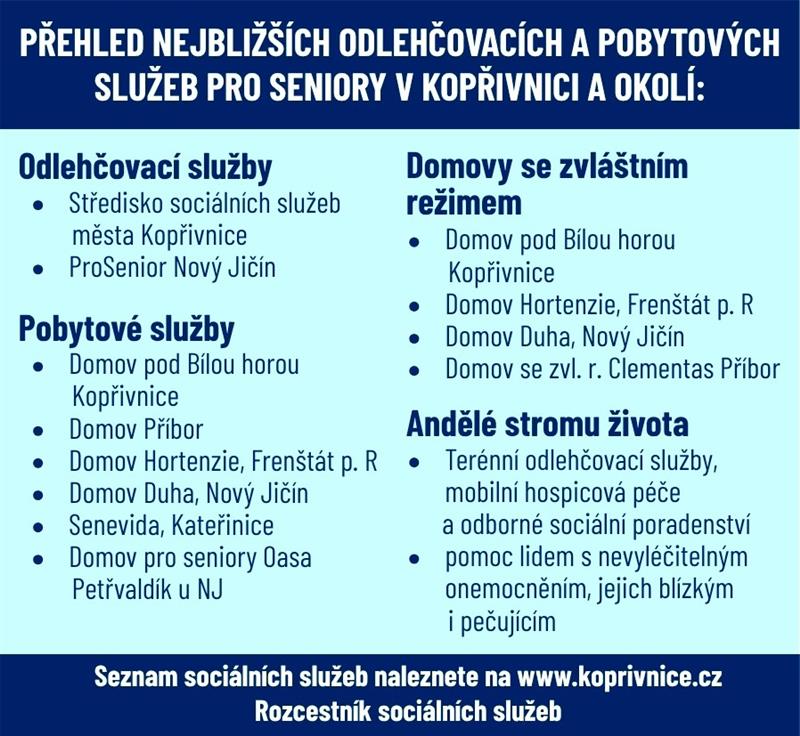 Přehled nejběžnějších odlehčovacích a pobytových služeb pro seniory v Kopřivnici a okolí