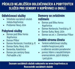 Přehled nejběžnějších odlehčovacích a pobytových služeb pro seniory v Kopřivnici a okolí